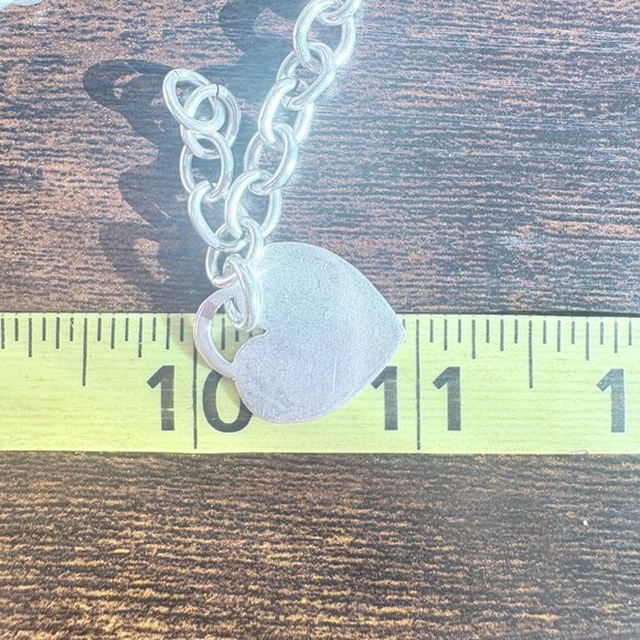 VTG Sterling Silver 925 Heart Tag Round Link Chain Bracelet Size 8.5" Length - Picture 7 of 9